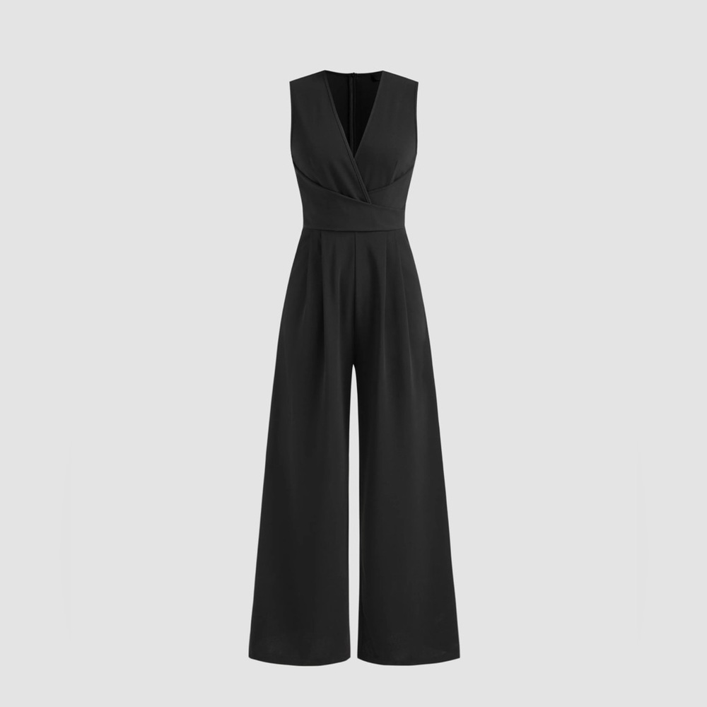 V-Neck Wrap Zipper Wide Leg Jumpsuit